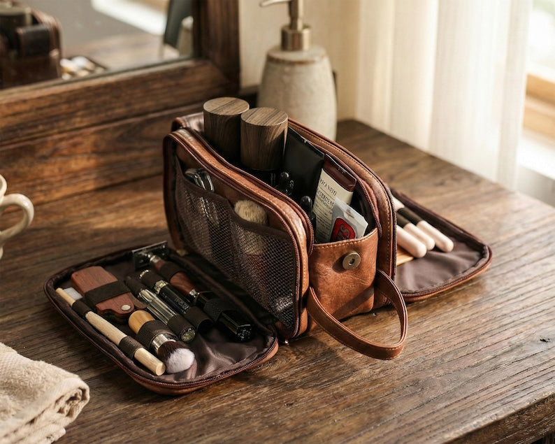 Mens Toiletry Bag for Men, Personalized Dopp Kit Black / Engraving 11