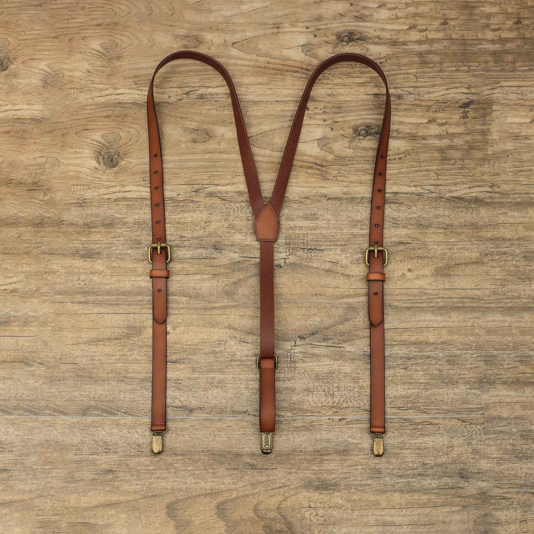 Men’s Leather Suspenders Groomsmen Suspenders Brown Suspenders Leather Suspenders Personalized Gift - NaturalLeatherShop