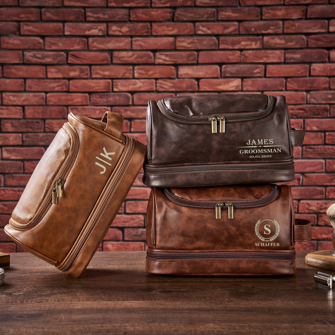 Personalized Men's Leather Toiletry Bag