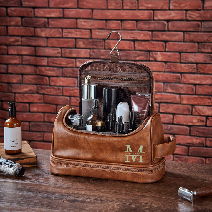 Faux Leather Hanging Toiletry Bag, Dopp Kits Personalized