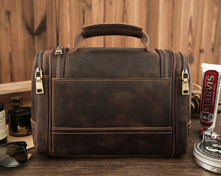 Personalized Leather Travel Dopp Kit, Men’s Toiletry Bag