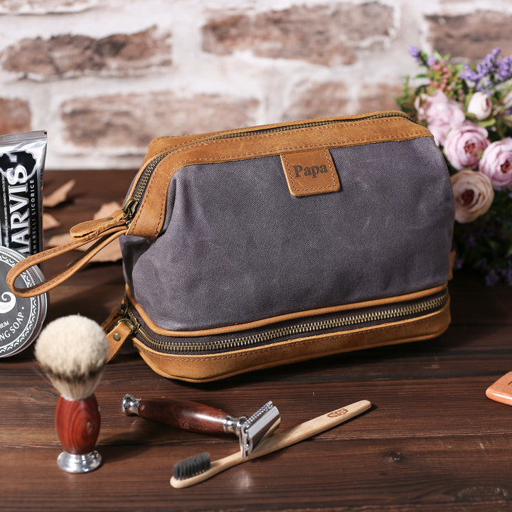 Personalized Waxed Canvas Dopp Kit Mens Toiletry Bag