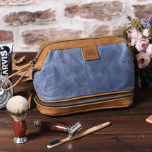 Load image into Gallery viewer, Personalized Waxed Canvas Dopp Kit Mens Toiletry Bag
