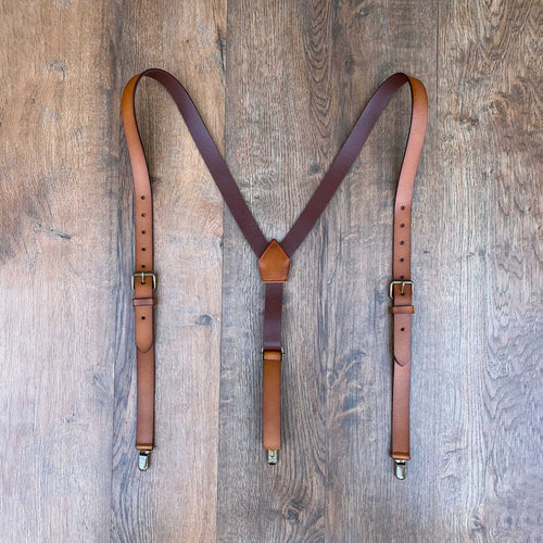 Personalized Men’s Leather Suspenders Groomsmen Suspenders Brown Suspenders Leather Suspenders - NaturalLeatherShop