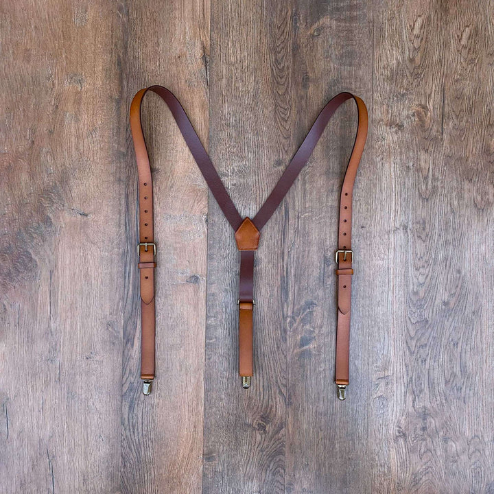 Personalized Men’s Leather Suspenders Groomsmen Suspenders Brown Suspenders Leather Suspenders - NaturalLeatherShop
