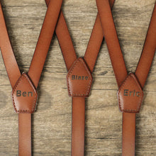 Load image into Gallery viewer, Personalized Groomsmen Gift Wedding Suspenders Mens Leather Suspenders Gift for Groom Suspenders - NaturalLeatherShop
