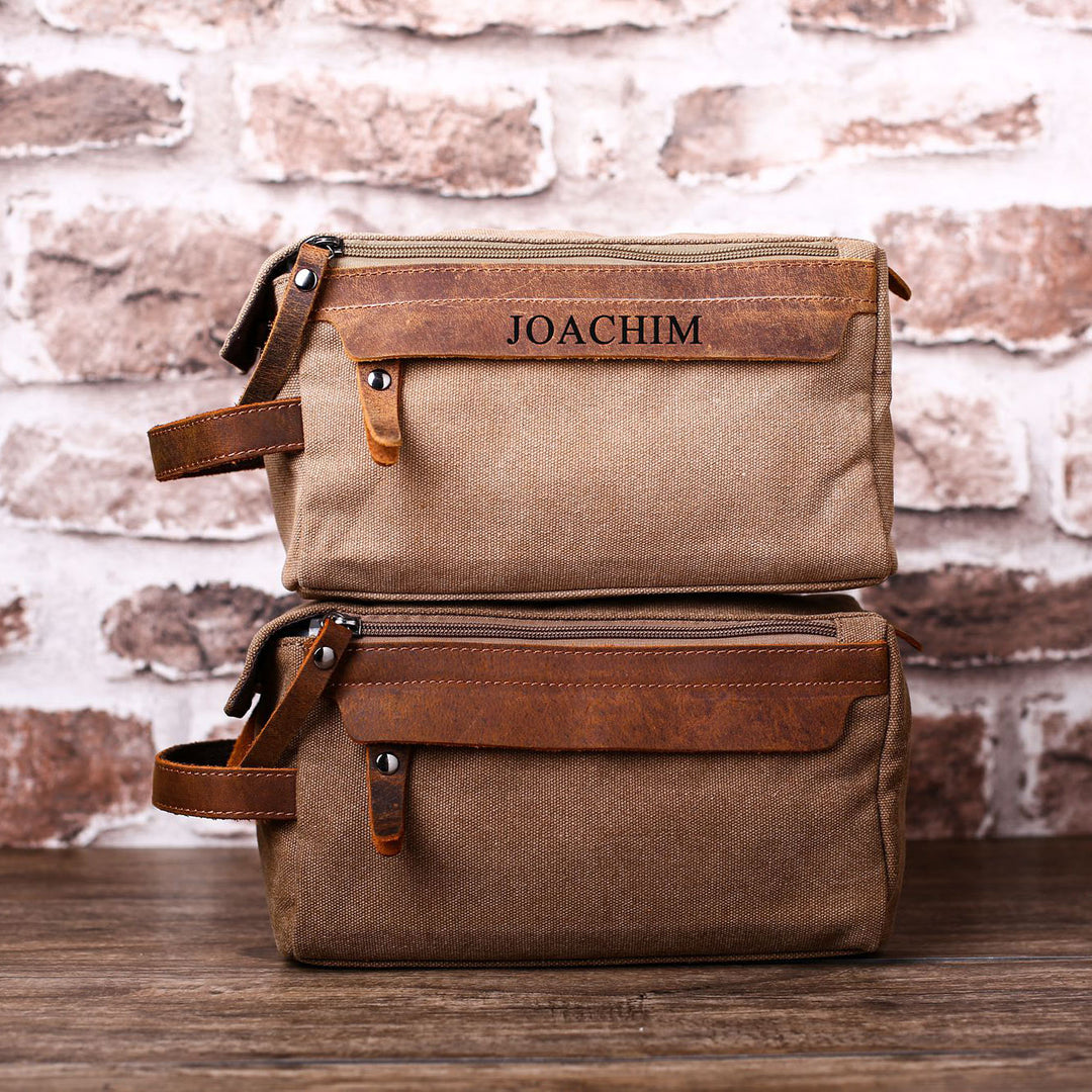 Personalized Vegan Leather Toiletry Bag Men - Grey – MCW Handmade Gifts