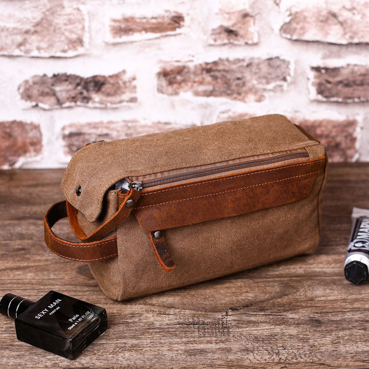 Personalized Mens Toiletry Bag Leather Toiletry Bag Father's Day Gift Canvas Dopp Kit Groomsmen Gift - NaturalLeatherShop