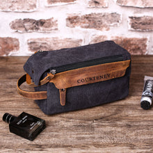 Load image into Gallery viewer, Personalized Mens Toiletry Bag Leather Toiletry Bag Father&#39;s Day Gift Canvas Dopp Kit Groomsmen Gift - NaturalLeatherShop
