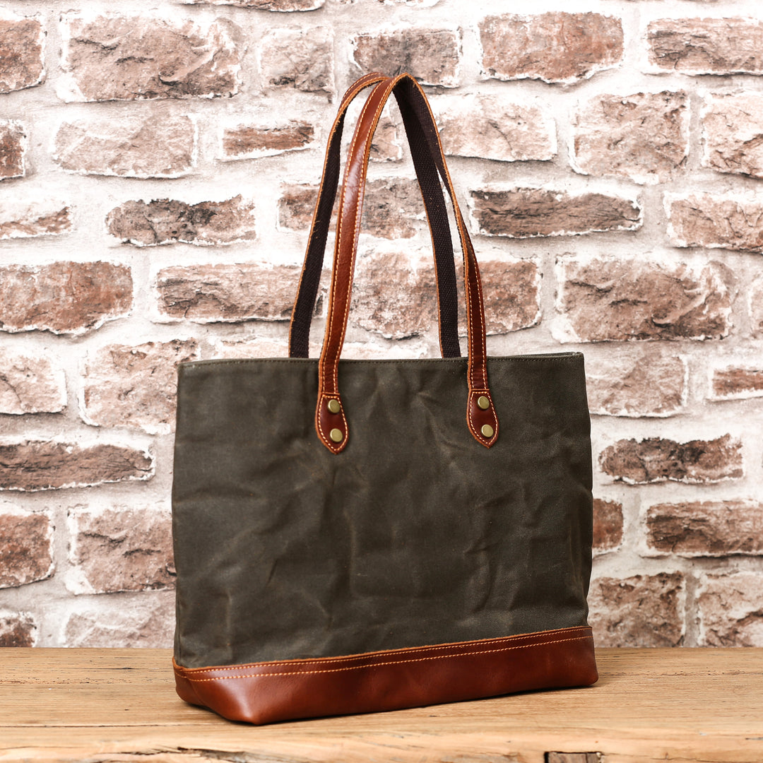 Personalized Waxed Canvas Leather Tote Bag