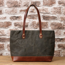 Load image into Gallery viewer, Personalized Waxed Canvas Leather Tote Bag
