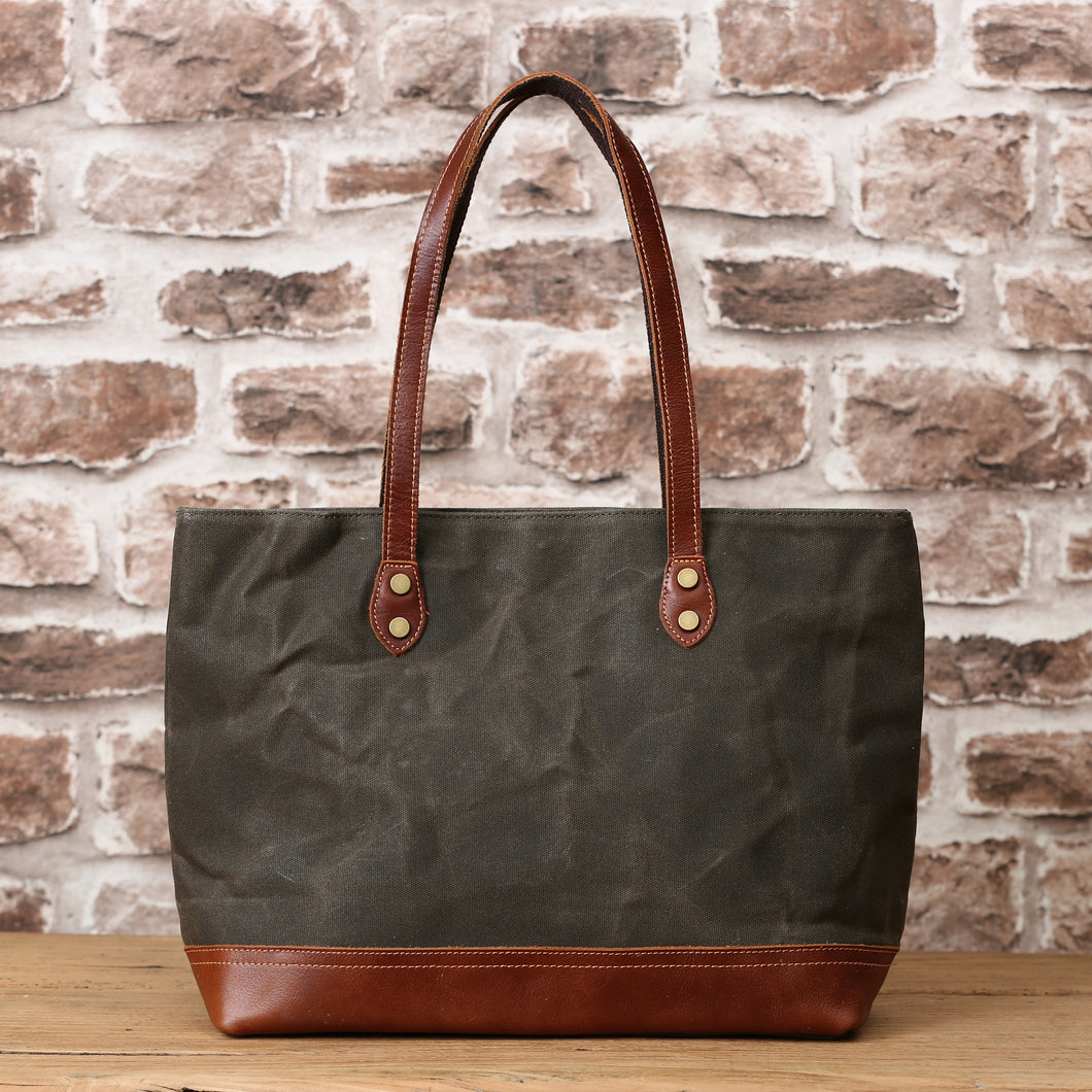 Personalized Waxed Canvas Leather Tote Bag