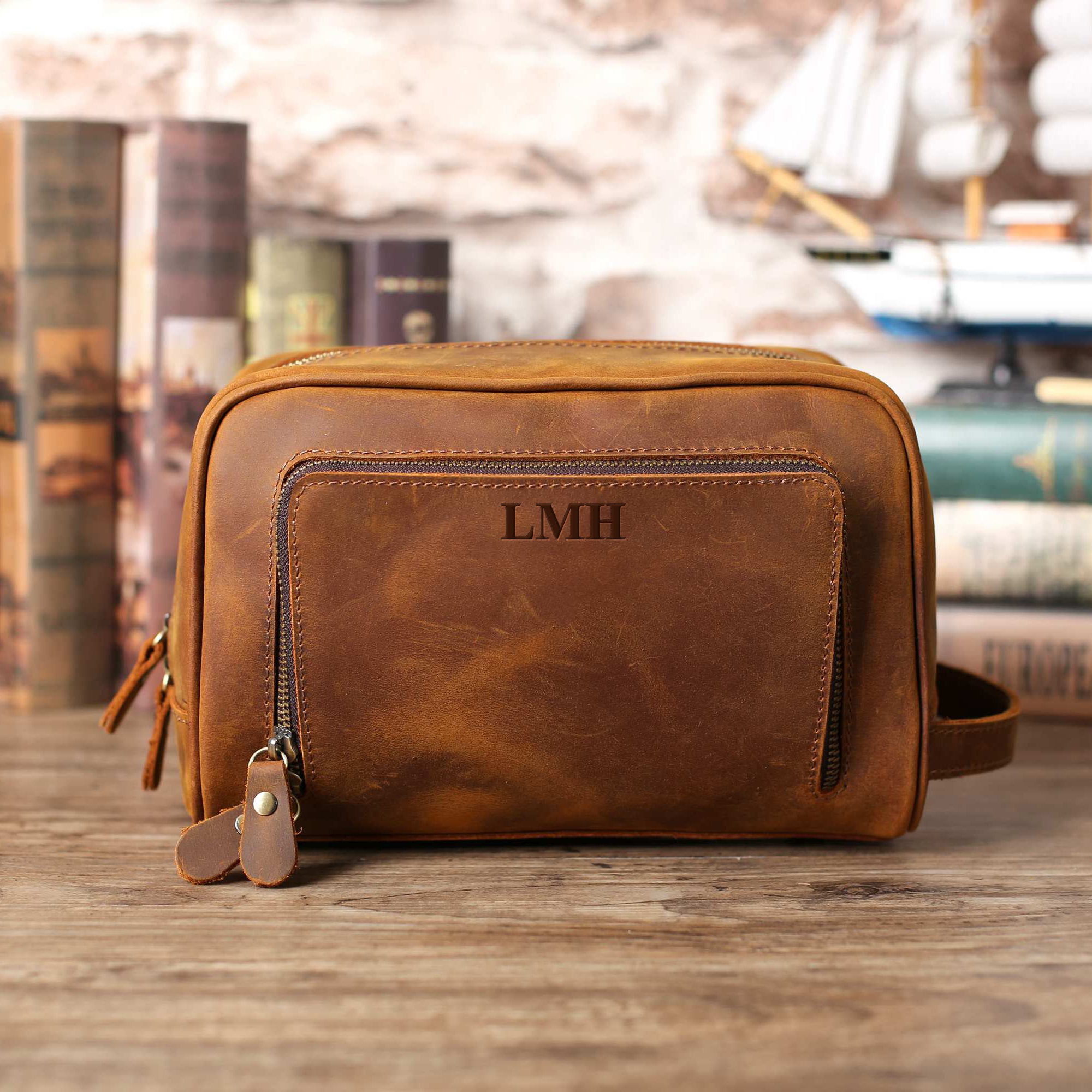 Personalized leather toiletry bag for online him