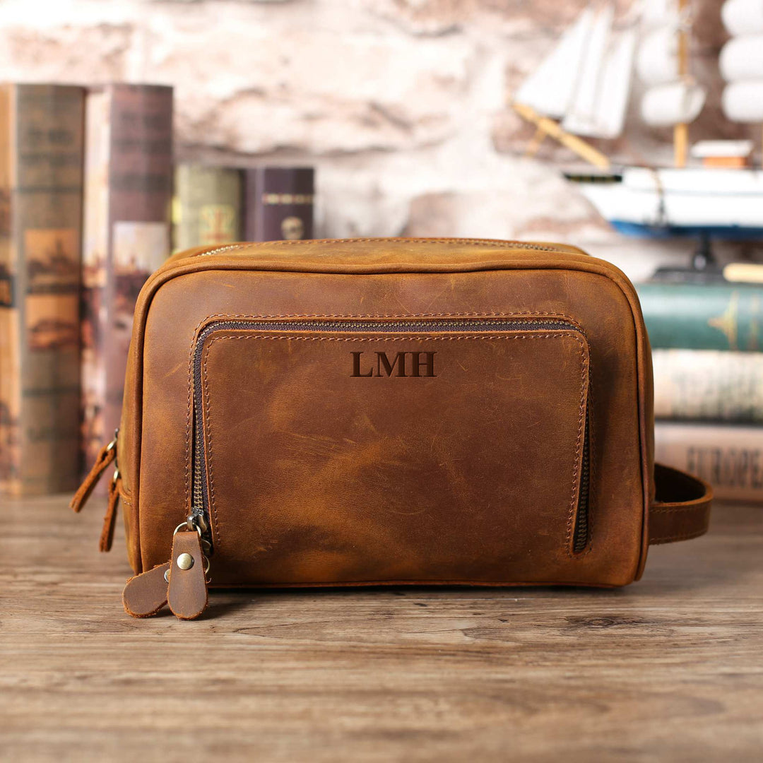 Monogram Mens Leather Toiletry Bag – NaturalLeatherShop