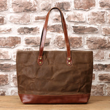 Load image into Gallery viewer, Personalized Waxed Canvas Leather Tote Bag
