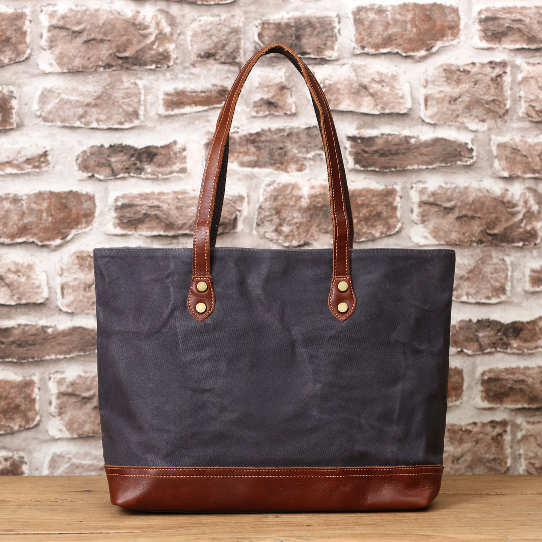 Personalized Waxed Canvas Leather Tote Bag