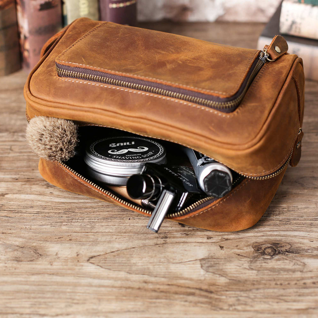 Brown Leather Toiletry Bag