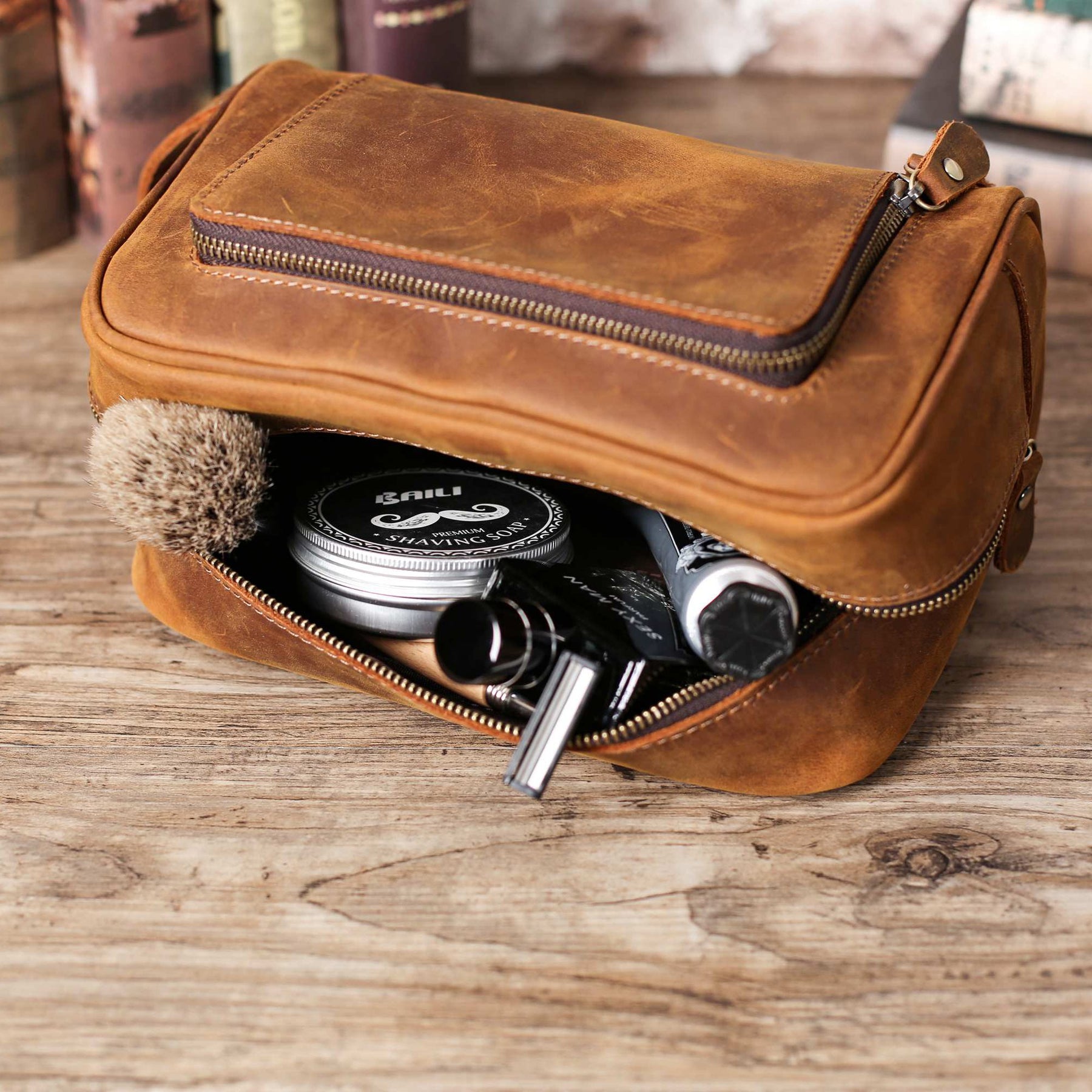 Personalized Leather Dopp Kit Bag Christmas Gift Toiletry Bag Monogram Mens Toiletry  Bag Leather Travel Gift for Him Lifetime Leather 