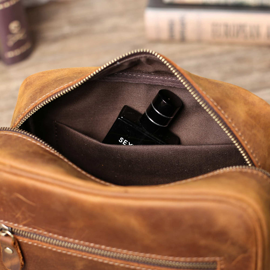Monogram Mens Leather Toiletry Bag – NaturalLeatherShop