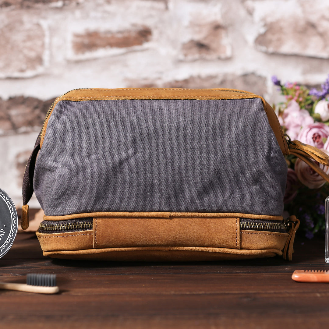 Personalized Waxed Canvas Dopp Kit Mens Toiletry Bag
