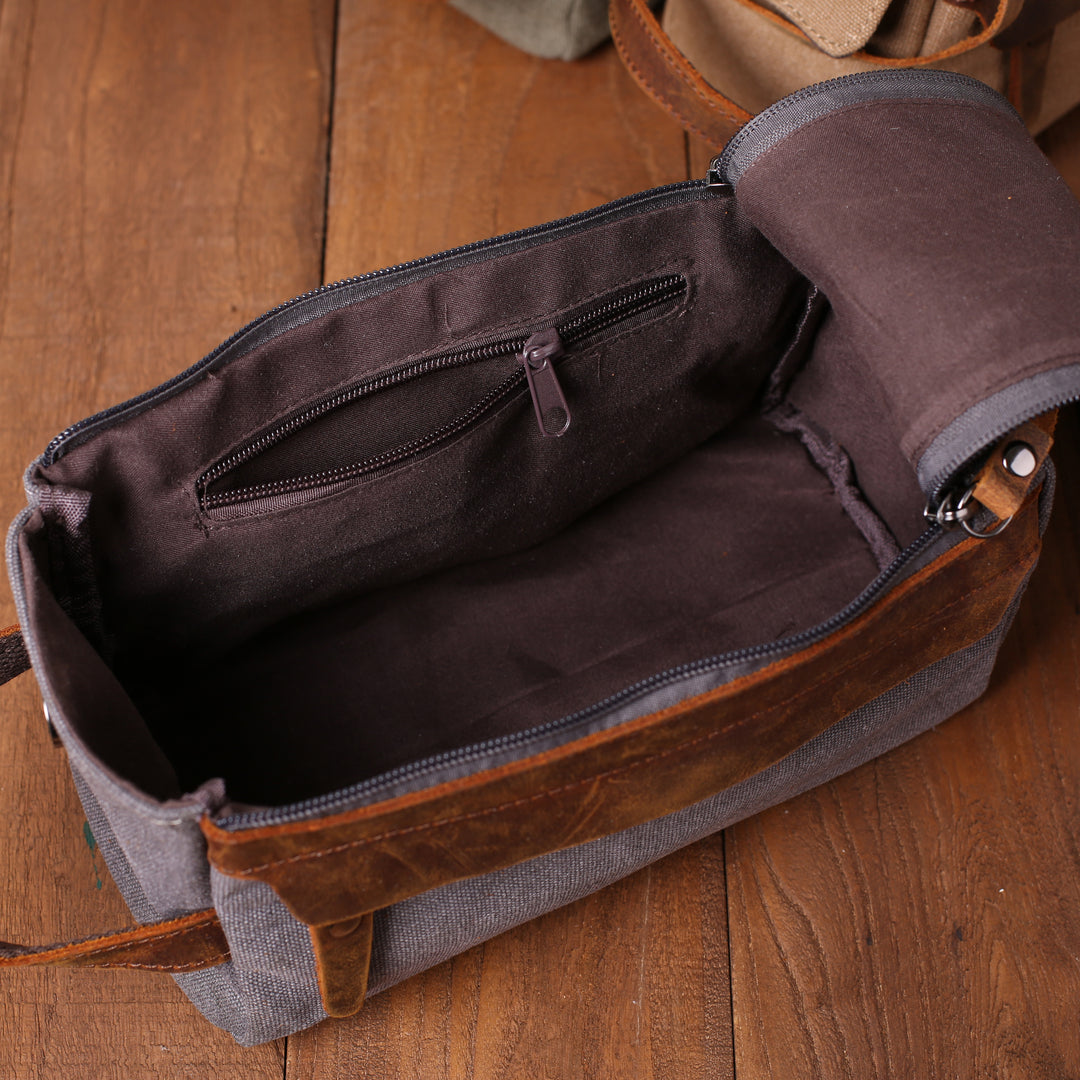 Toiletry Bag Canvas and Genuine Leather Dopp Kit