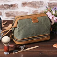 Load image into Gallery viewer, Personalized Waxed Canvas Dopp Kit Mens Toiletry Bag
