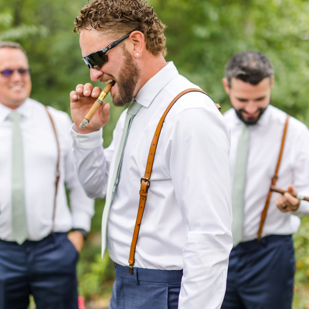 Men's Whiskey Leather Work Suspenders / Wedding Suspenders / Top