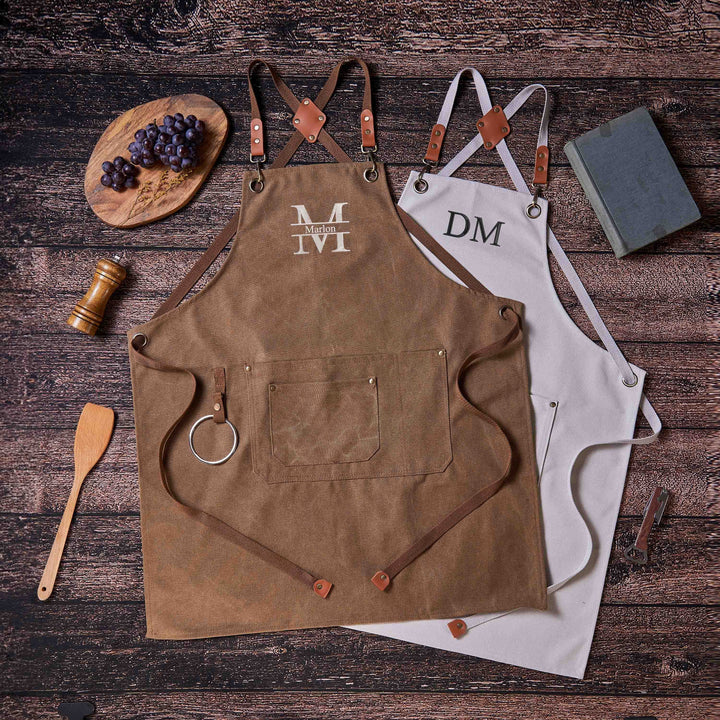 Canvas Workshop Apron with Pockets, Custom Gift for Him, Personalized Bar Apron