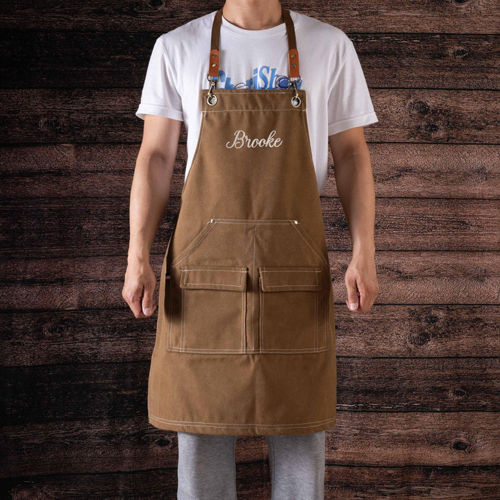 Canvas Workshop Apron with Pockets, Custom Gift for Him